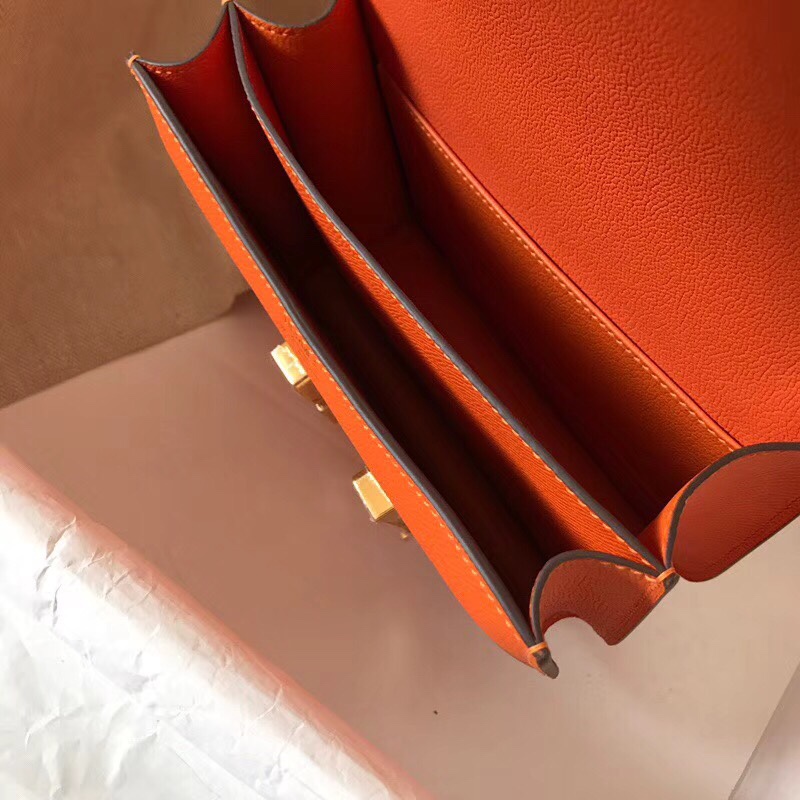 Hermes Constance 24cm Shoulder Bag In Feu Orange Epsom Leather